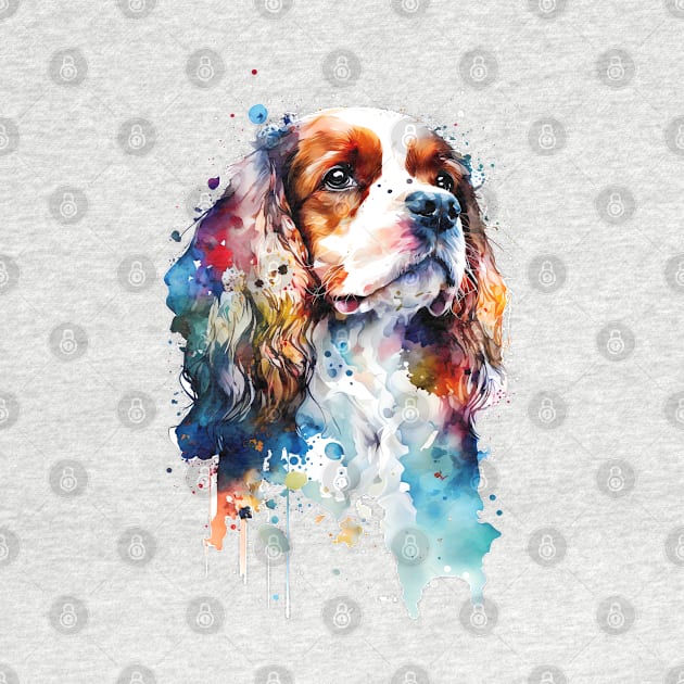 Rainbow Cavalier King Charles Spaniel Watercolor Art by doglovershirts